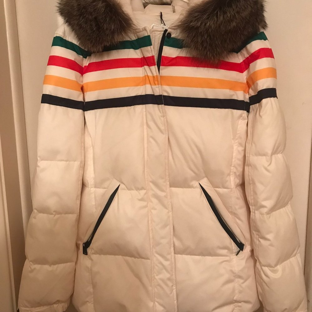Pendelton Glacier Stripe Women's Jacket with Tags, Cream with Stripes, Hood ~ M